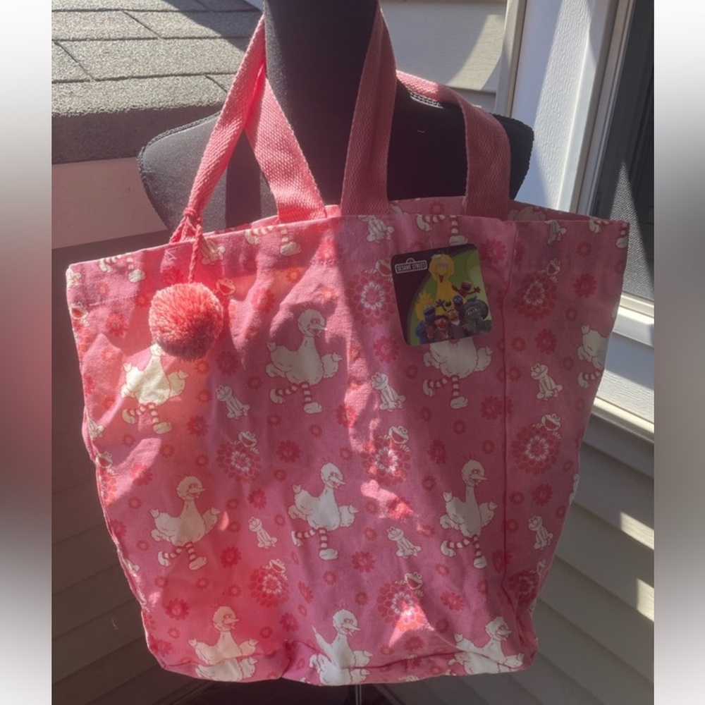Sesame Street Pink Cotton Tote Graphic Design
